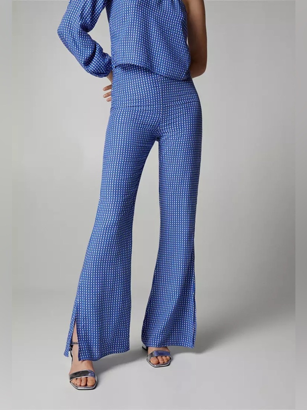 Mango flare pants high rise block print trousers